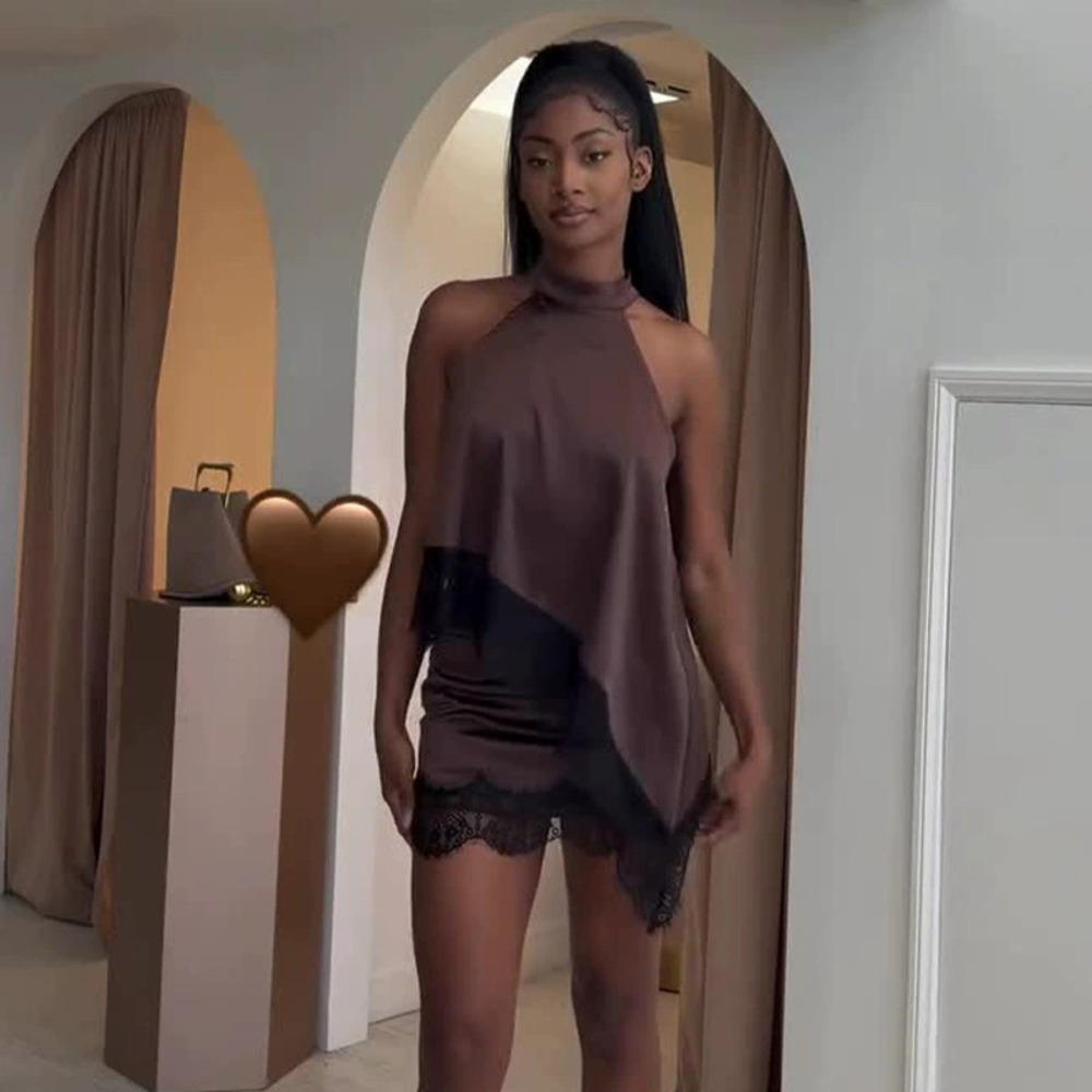 Forever 21 Summer Sleeveless Lace Trim Deep Brown Elegant Set